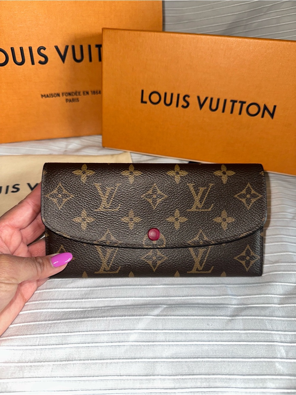 Louis Vuitton Monogram Canvas Emilie Wallet (Fuchsia)